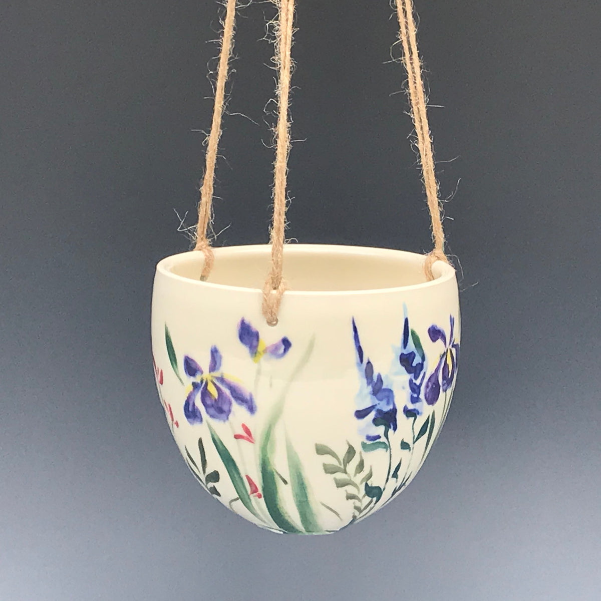 blue and white hanging planter Hanging Planter, Wildflower – Rocky Broome Porcelain Pottery
