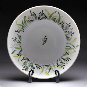 Hand Crafted porcelain pottery platter with fern painting