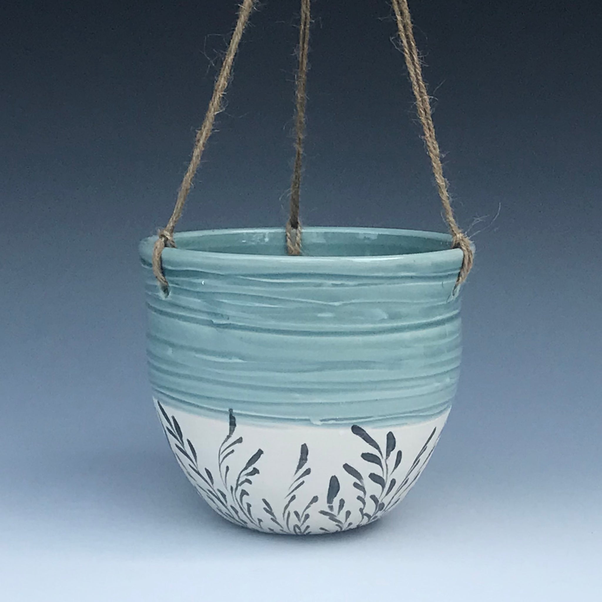 blue ceramic hanging planter Sea Oats Hanging Planter – Rocky Broome Porcelain Pottery